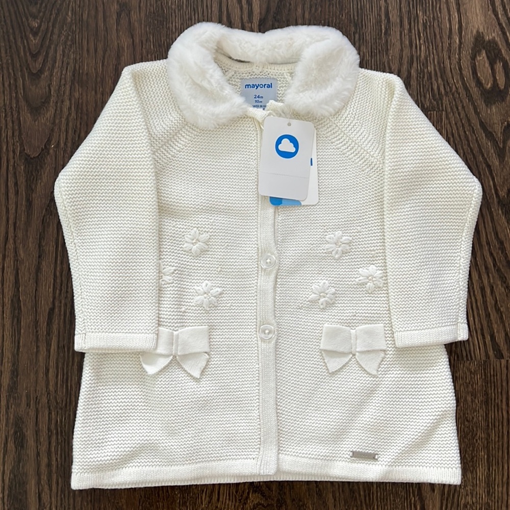 Mayoral Sweater Jacket with Fur Trim size 24 months